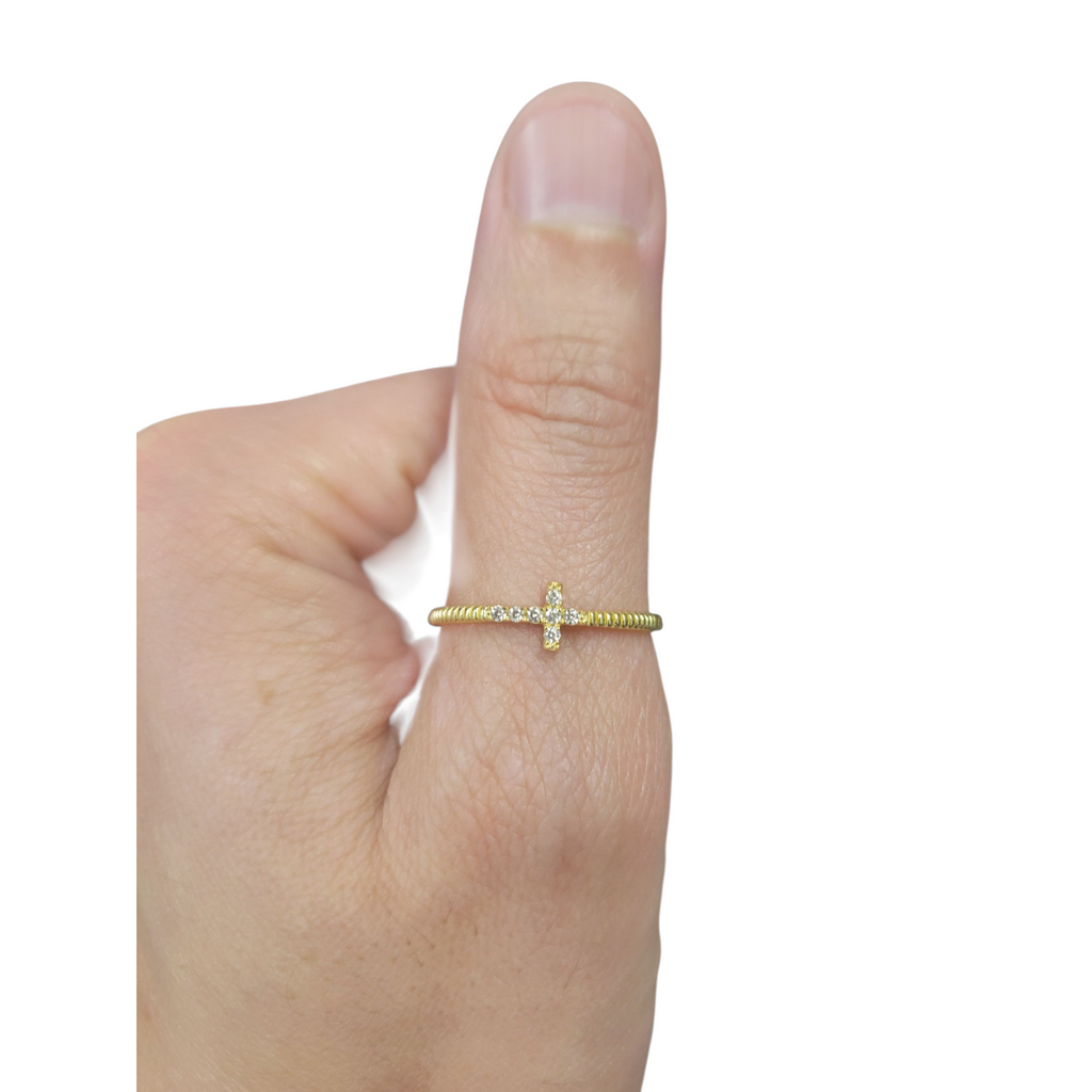Gold CZ Side Cross Ring Modes Jewelry