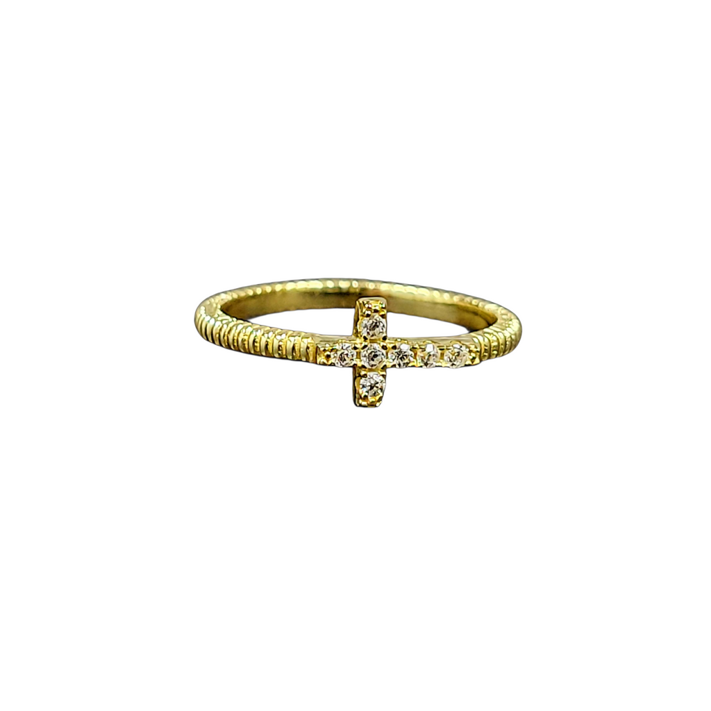 Gold CZ Side Cross Ring Modes Jewelry