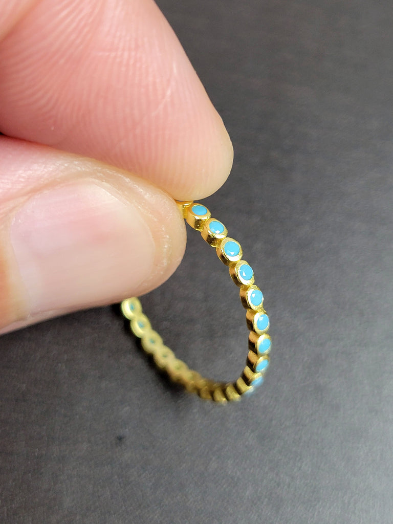 Gold Turquoise CZ Eternity Band Modes Jewelry
