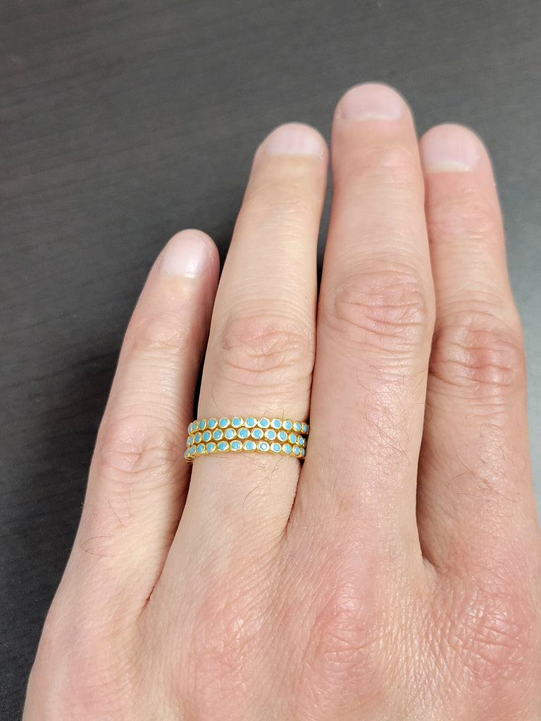 Gold Turquoise CZ Eternity Band Modes Jewelry