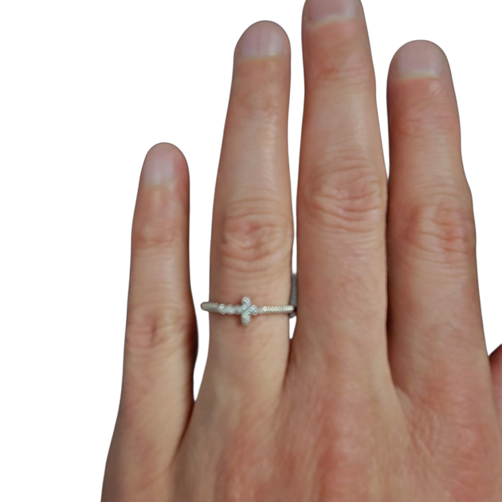 Silver Mini CZ Side Cross Ring Modes Jewelry
