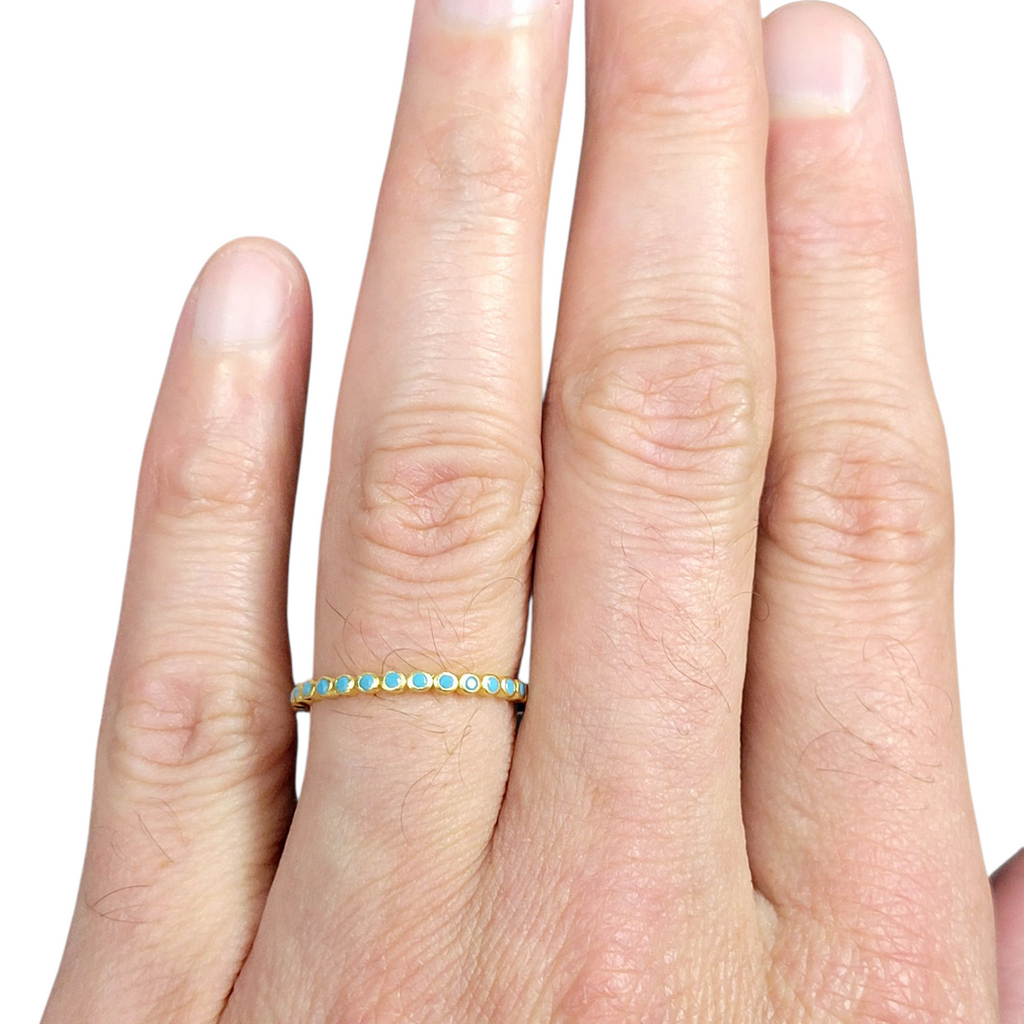 Gold Turquoise CZ Eternity Band Modes Jewelry