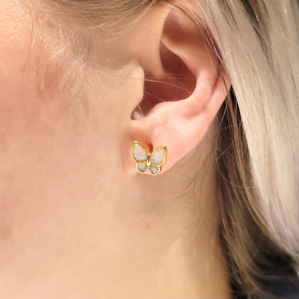 White Opal Butterfly Studs Modes Jewelry