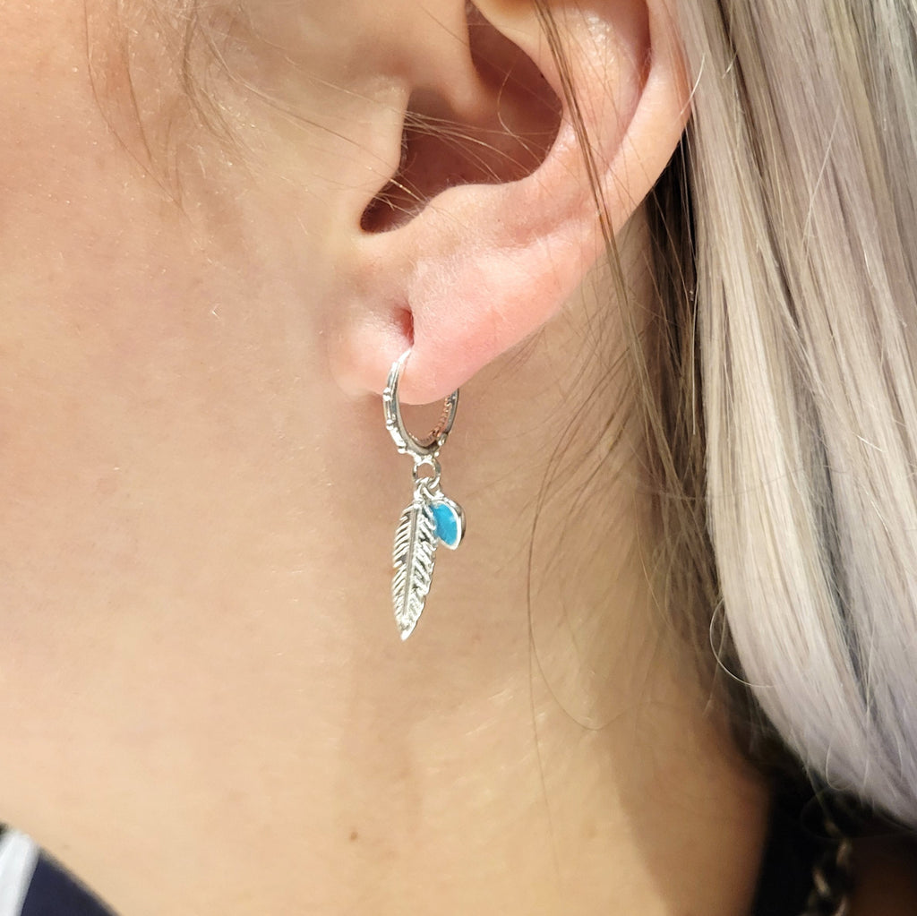 Feather and TQ Heart Huggies Modes Jewelry